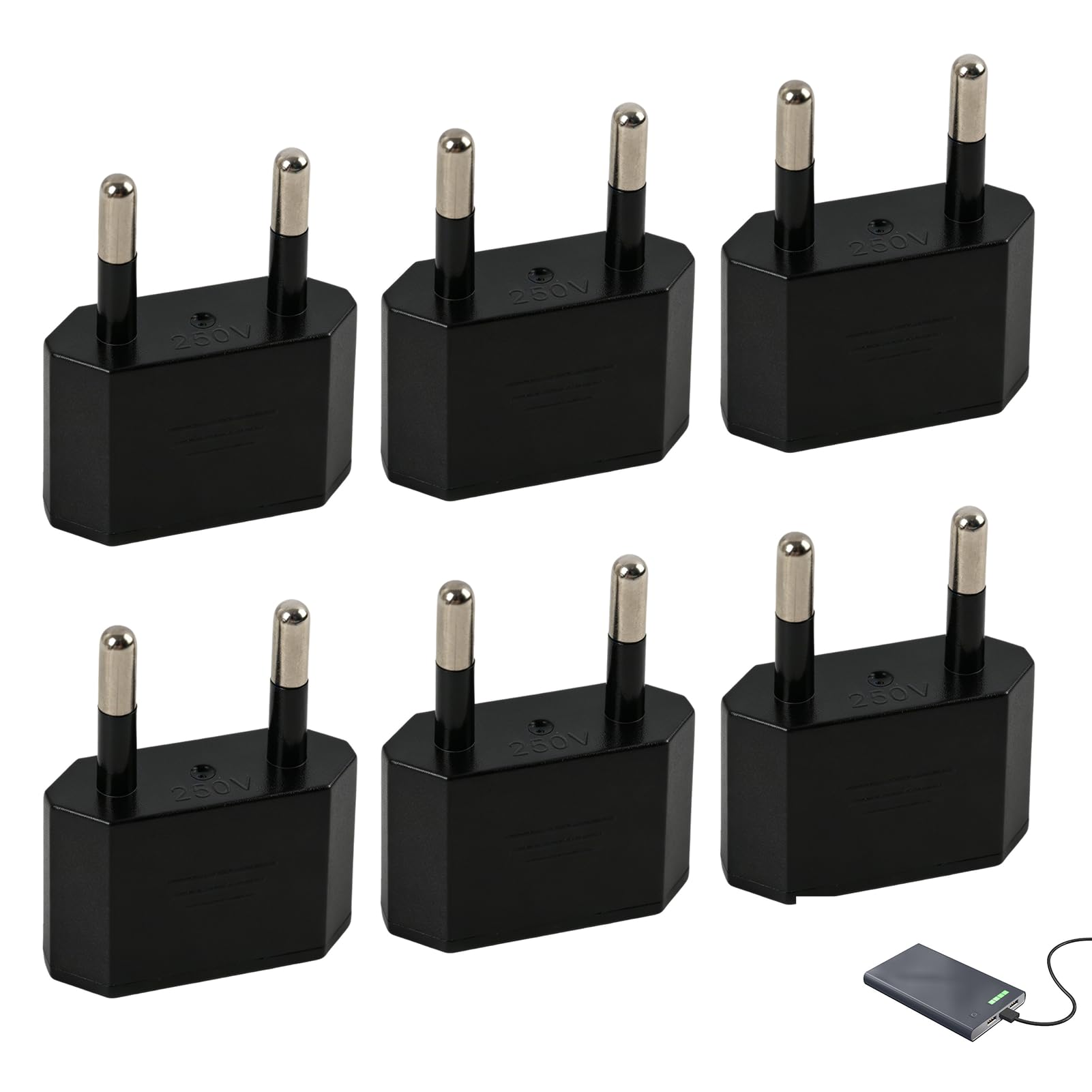 6 Stück US Stecker Adapter auf EU, Reiseadapter USA auf EU, Kompakt Tragbar, USA Kanada Japan Netzteil Adapter für Smartphones Laptops Tablets Bluetooth-Lautsprecher, Euro Steckdose Deutschland Europa