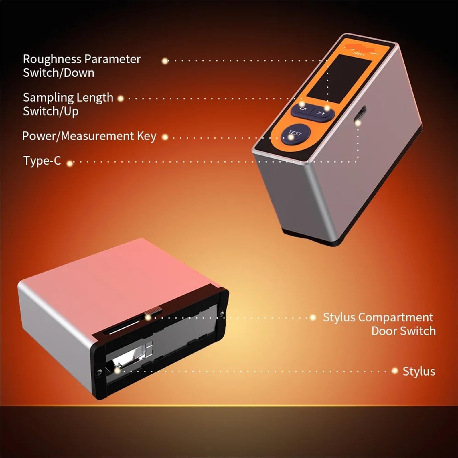 Oberflächenmessgerät, Tragbares Oberflächenrauheitsmessgerät, hochpräzises digitales Profilometer mit Bluetooth, Messung der Oberflächengüte Ra, Rz, Rq, Rt