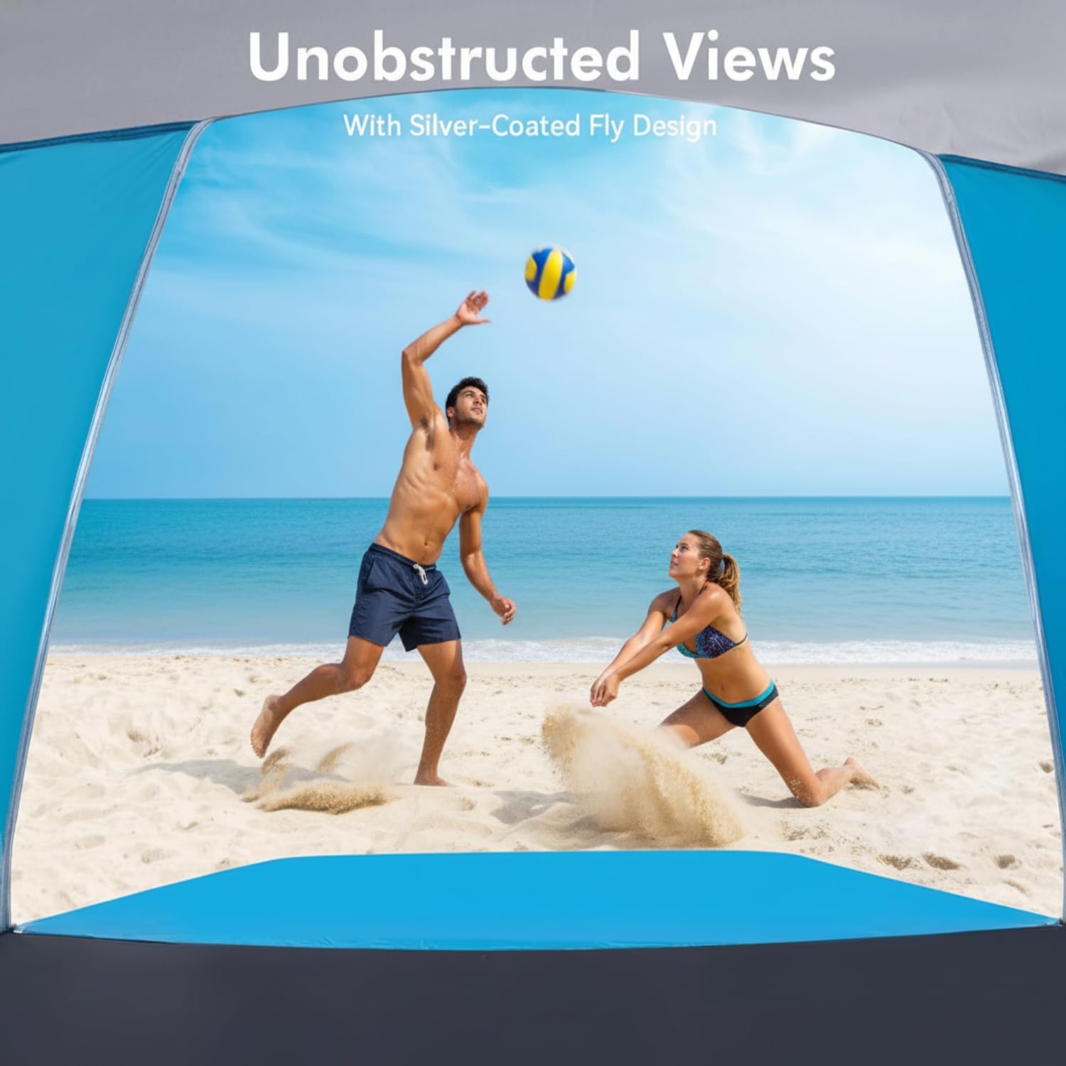Beach Tent, Portable Sun Shelter for 2/3/4/6-8 Person with UPF 50+ UV Protection, Easy Setup Waterproof Beach Shade Canopy Cabana for Family Outdoor and Picnics, Fishing with Carrying Bag
