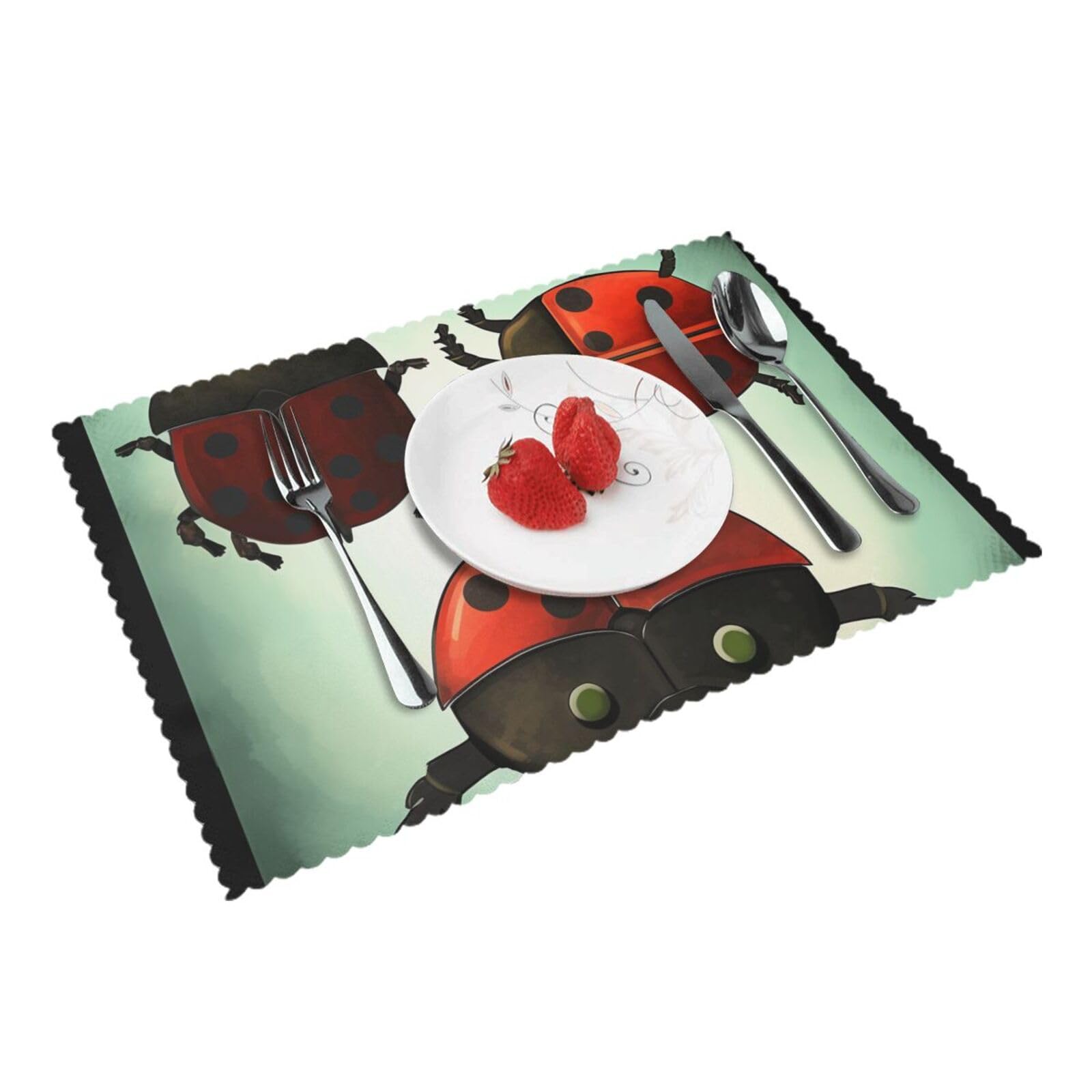 Ladybug Cartoon Printed Placemat Heat Resistant Place Mats Set of 4 PCS Washable Kitchen Table Mats, 12x18 Inch