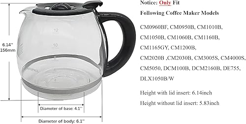 Miniatura 2 de CUPALL 12-CUP Coffee Pot Replacement Compatible with Black and Decker Coffee Maker carafe Black Handle
