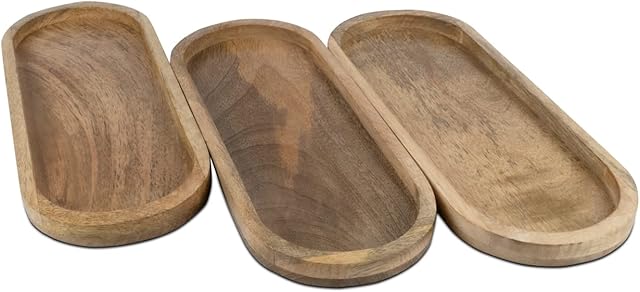 Samhita Mango Oval Wood Tray Set of 3 Perfect for Food Holder/BBQ, Serve Cheese, Sushi, Holiday Snacks, and More. ( 30.48cm x 12.7cm x 1.90cm)