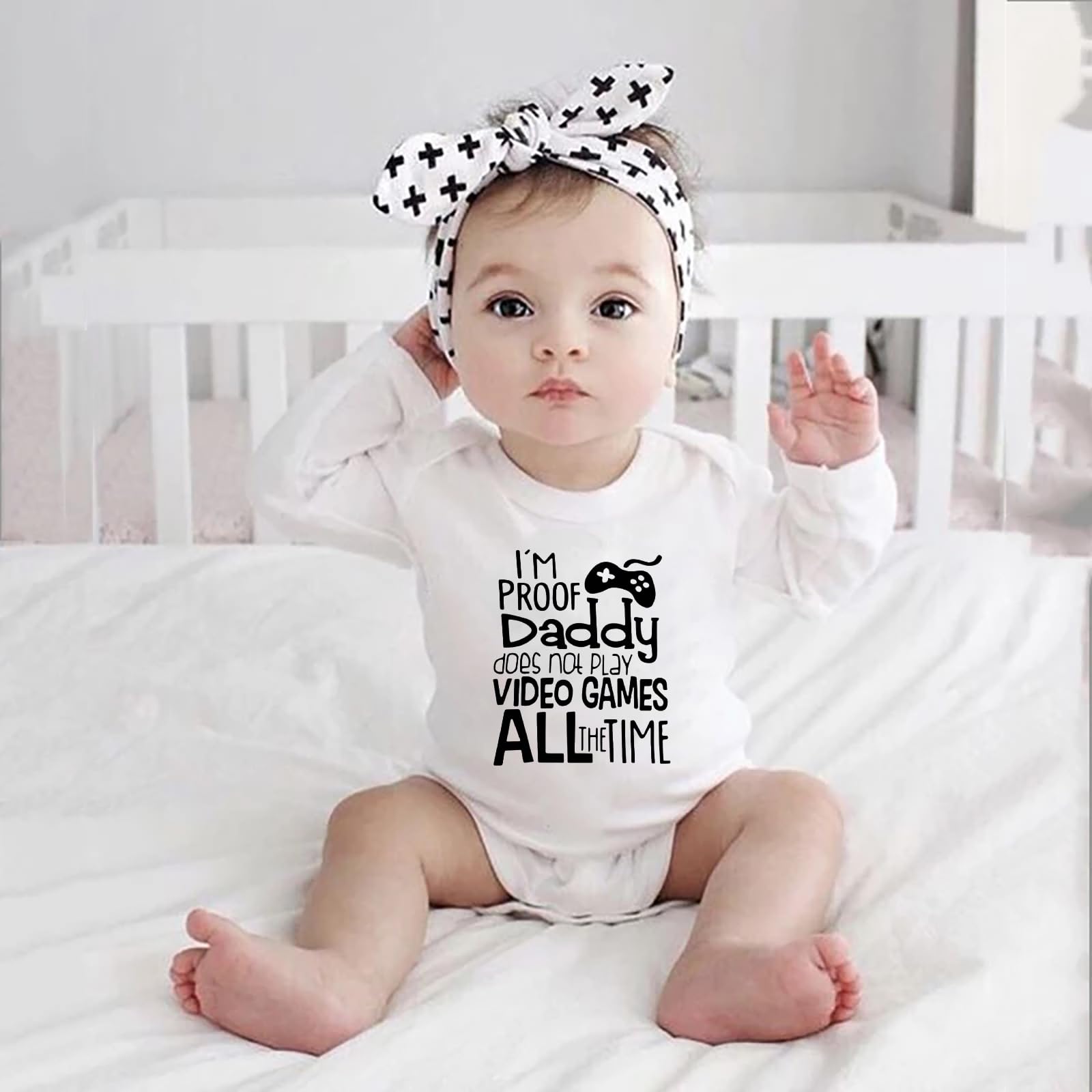 WOOYONGING I'm Proof Daddy Does Not Play Video Games All The Time Newborn Romper Baby Boy Long Sleeve Neutral Baby Clothes 18 Month