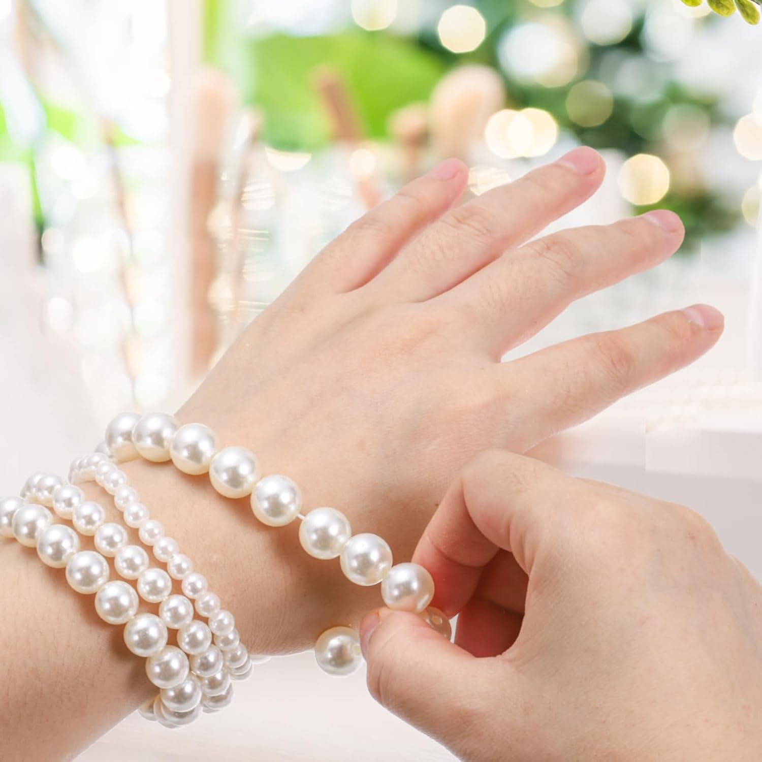PATIKIL 10 Pcs White Pearl Bracelets for Women, 6mm Stackable Faux Pearl Beads Stretch Bracelet for Lady Bridal Bridesmaid Wedding Party Gifts, Beige - Image 5