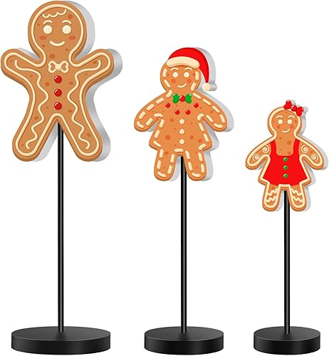 Miniatura 2 de Geetery 3 piezas de decoración de mesa de madera de Navidad, centro de mesa de madera de pie alto, letrero de mesa de hombre de jengibre de madera