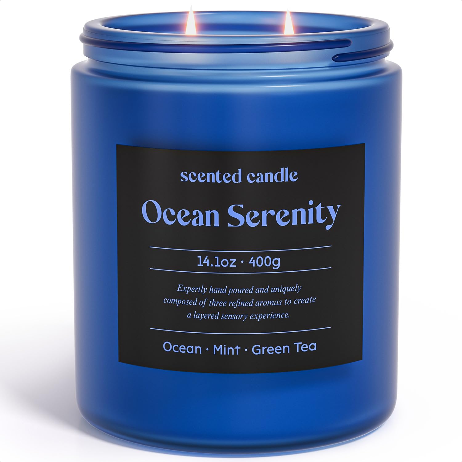CHILLFLAME Scented Candles, 14.1 oz Scented Candles for Home, 2 Wicks Blended Scents Aromatherapy Candles for Women and Men, Birthday Gifts for Women (Ocean+Mint+Green Tea)