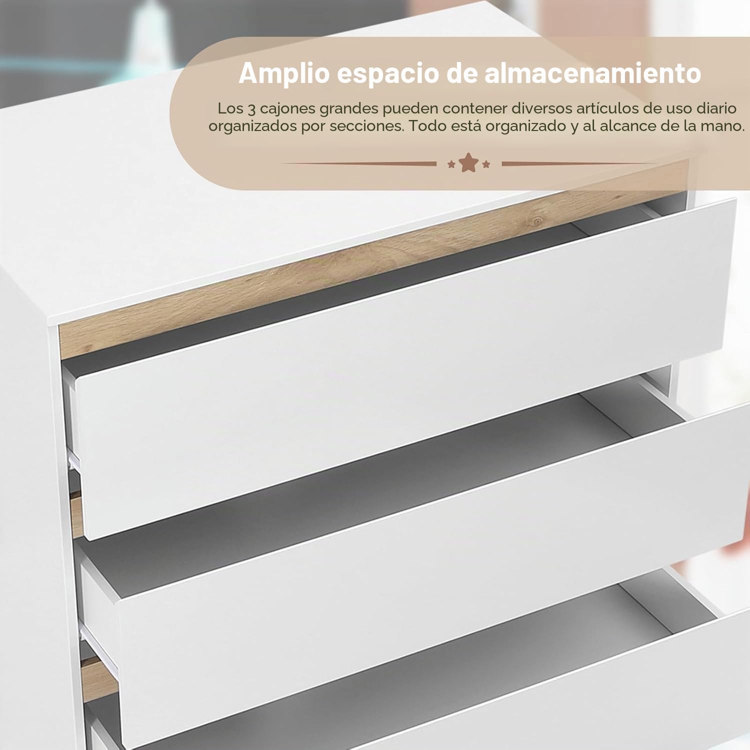 WOLTU Cómoda Blanca con 3 Cajones, Cajonera Moderna para Dormitorio, Armario de Almacenaje en Madera MDF, 80x48x78 cm