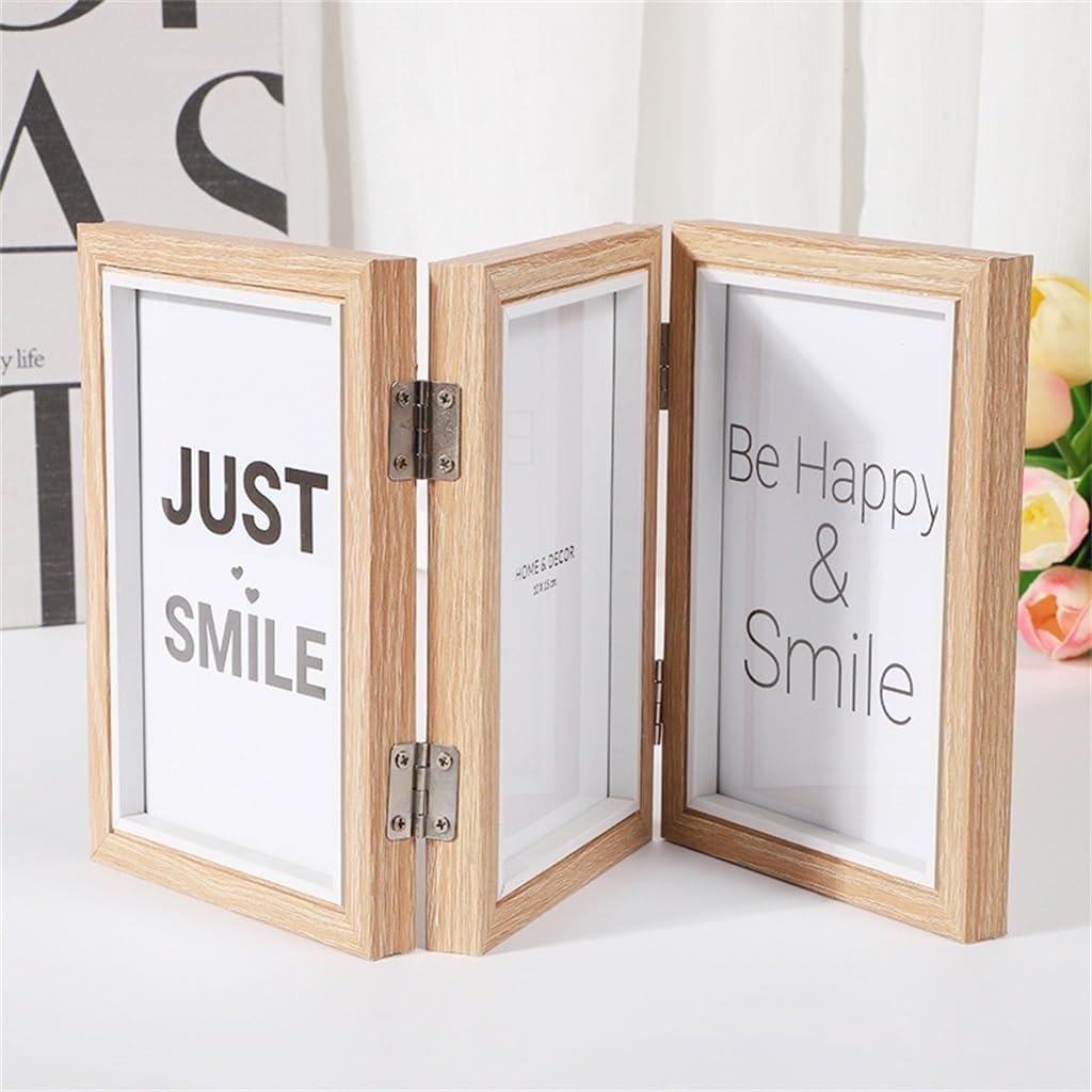 Hinged Photo Frame with 3 Openings, 4x6 Inch High Definition Tri-fold Desk Top Family Picture Collage for Birthday Festival Family Lover Gift, 2 Pieces(Retro Blue)