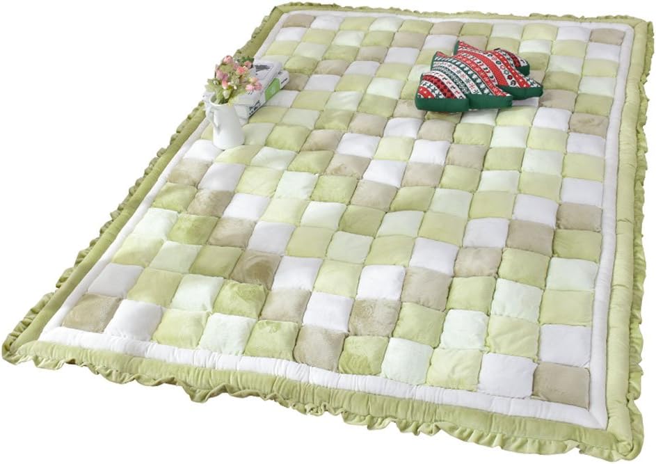 Roymaster Household Bedroom Rug Rectangular Mat Crawling Mat Tatami Bed Mat, Kariertes Grün, 150cm×200cm