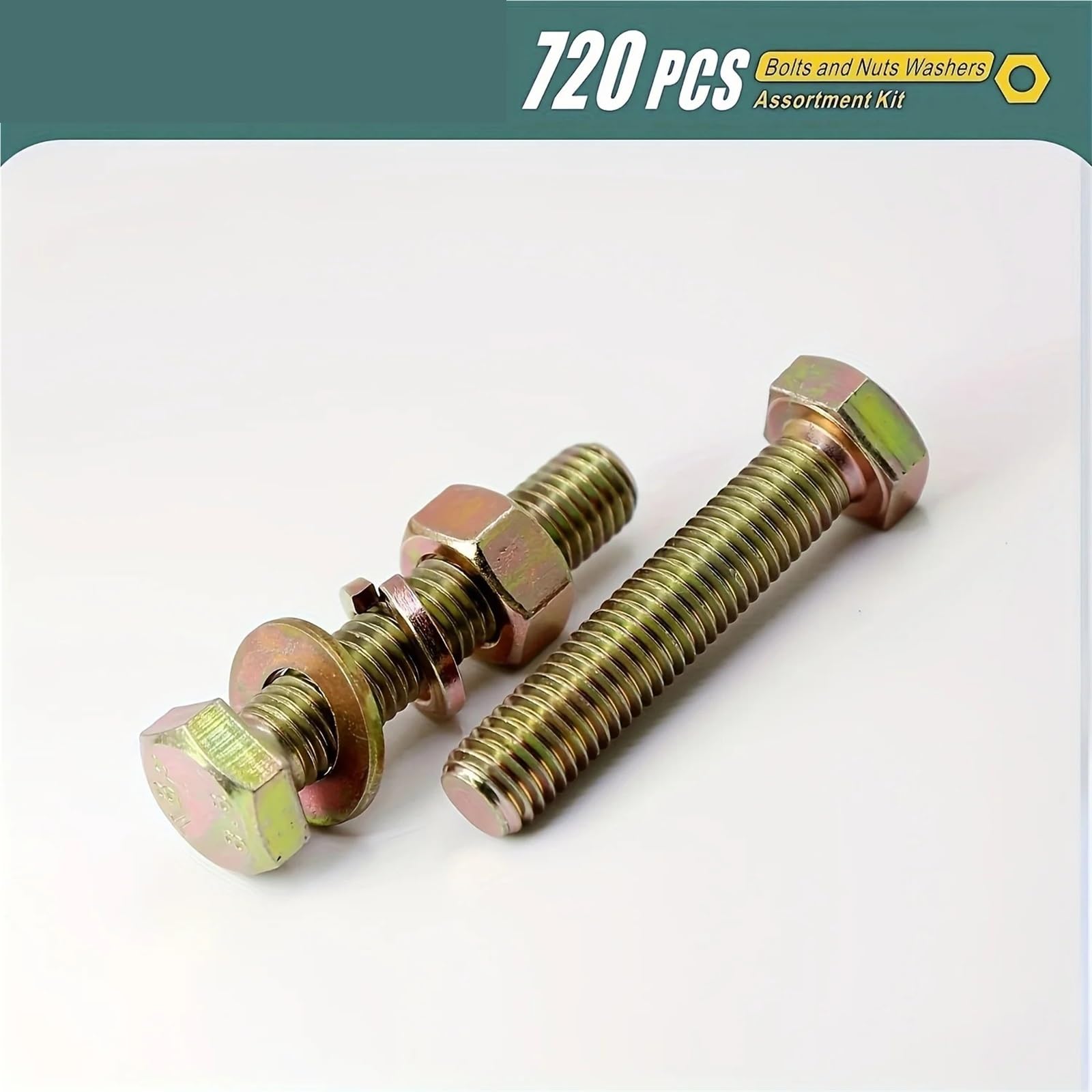 Ensemble de Boulons et Écrous Assortiment de 720 boulons et écrous M4, M5 M6, en acier allié grade 8., vis hexagonales, rondelles, 15 tailles standard incluses