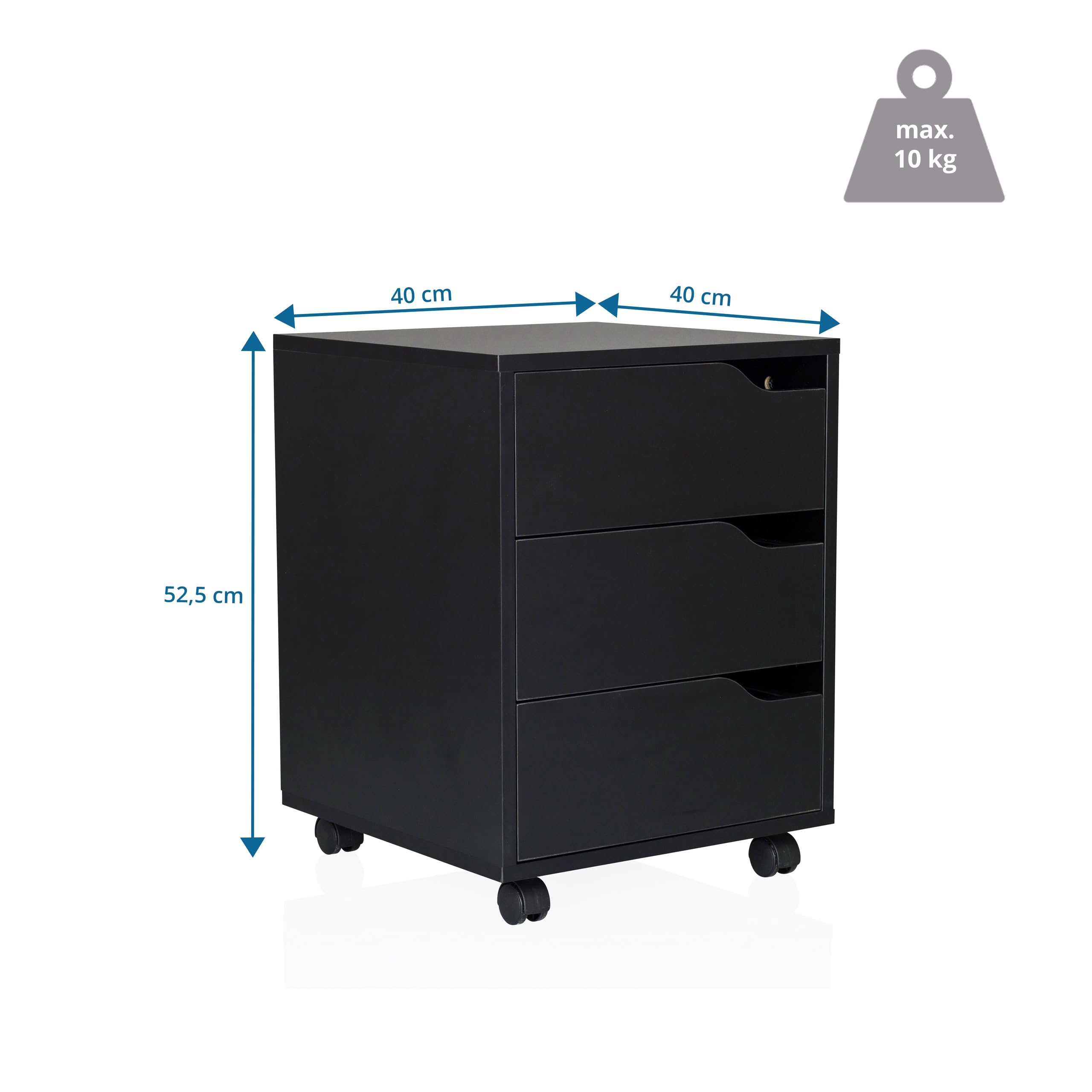 hjh OFFICE Pedestal móvil Organiser I Armario Auxiliar Espacioso con cajones y Ruedas, Negro