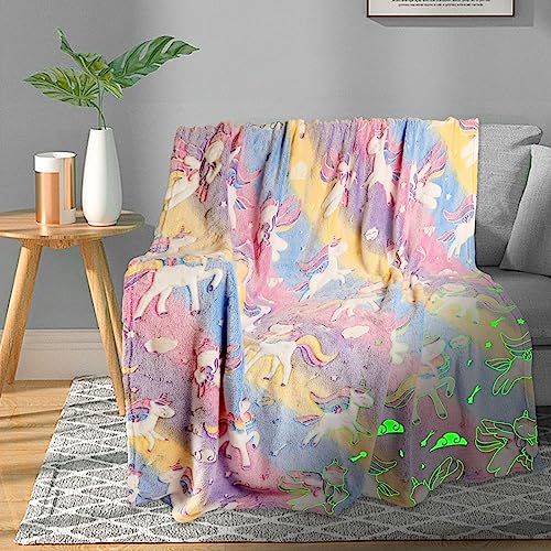 Unicorn Glow in The Dark Blanket for Girls/Kids, Soft Fleece Throw 40"x60" - Age 3-12
