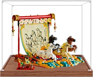 Acrylic Display case for Lego 80119 Galloping Horses Painting Set - dustproof with uv Protection,Custom Fit for Lego 80119 Model (Model not Included) (Wooden Base + 2mm)