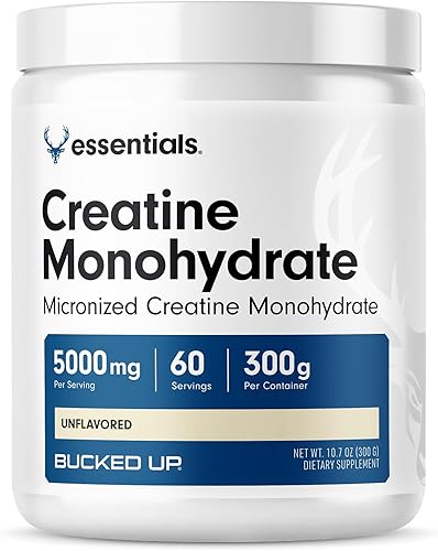 Bucked Up Monohidrato de creatina micronizada pura para mujeres y hombres, fácil de mezclar y sin sabor, 0.18 oz por porción, 60 porciones, 10.58 oz