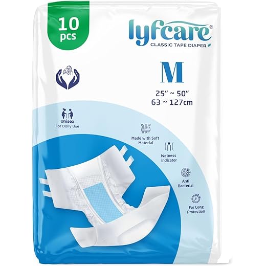 Lyfcare Open Tape Adult Diaper Medium - 10 Units 127 cm