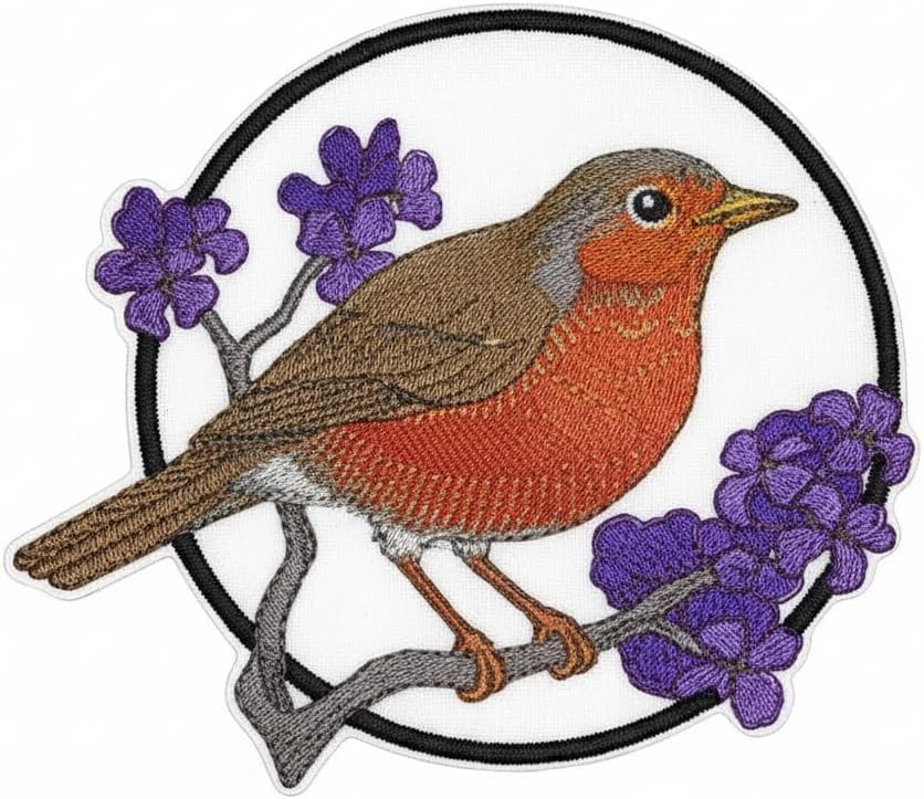 Nature Weaved in Threads, Amazing Birds Kingdom [Robin and Lilac Circle] [Custom and Unique] Embroidered Iron on/Sew Patch [5.9" *5.9"] [Made in USA]