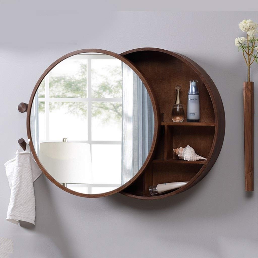 Armadietti a Specchio Specchio da toeletta Rotondo per Il Bagno con ripiano Specchio da toeletta Rotondo Specchio a Parete con mobiletto portaoggetti Porta Scorrevole Telaio in Leg
