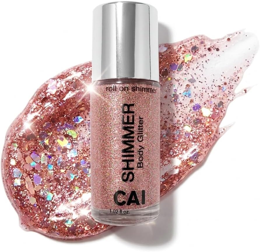 CAI Beauty Stardust Rose Gold Holographic Glitter Gel Roll-On 1 Bottle Hair Glitter, Body Glitter & Face Glitter for Women Kids, Cosmetic Grade, No Glue, Easy Apply & Wash Off, Festival Rave 1 Oz