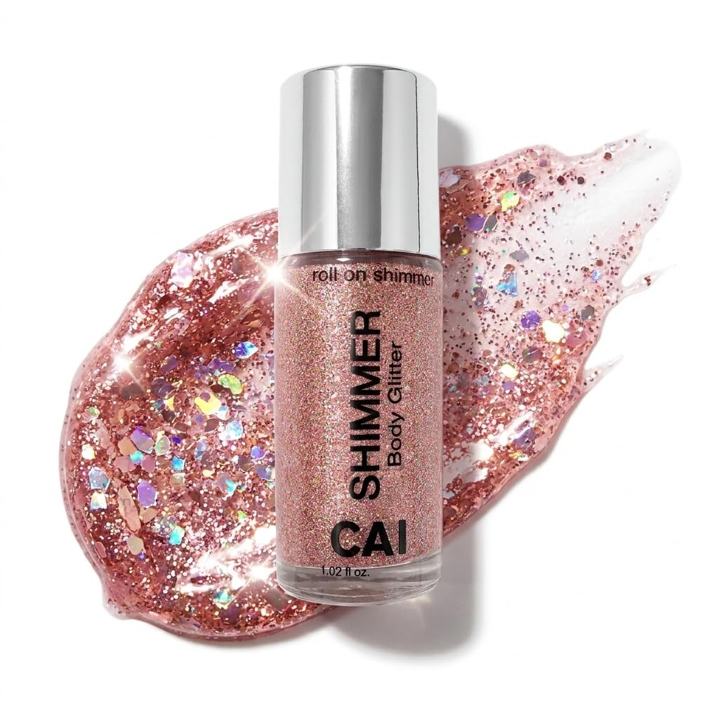 Body Glitter Gel- Face, Body & Hair ( 1 Pk StarDust Rose ) Iridescent Holograph Roll-on 1 oz | Cosmetic-Grade MakeUp, Apply without Glue, Easy to Take Off & Keep Skin Clean - for Concerts, Raves & Parties