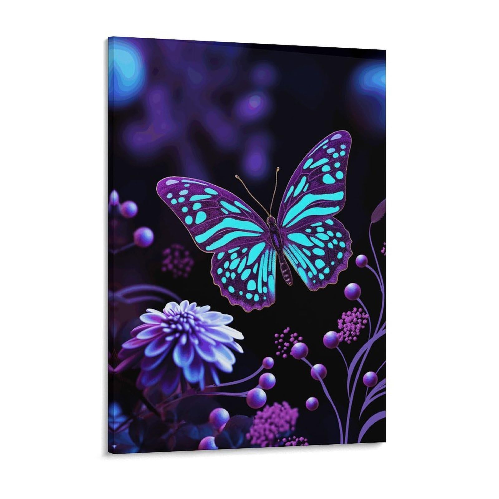 Purple Butterfly And Flowers Canvas Wall Art for Bedroom 18x24inch Canvas Prints Artwork for Walls Modern Picture Artwork Painting for Living Room Aesthetic Wall Paintings for Bathroom Kitche