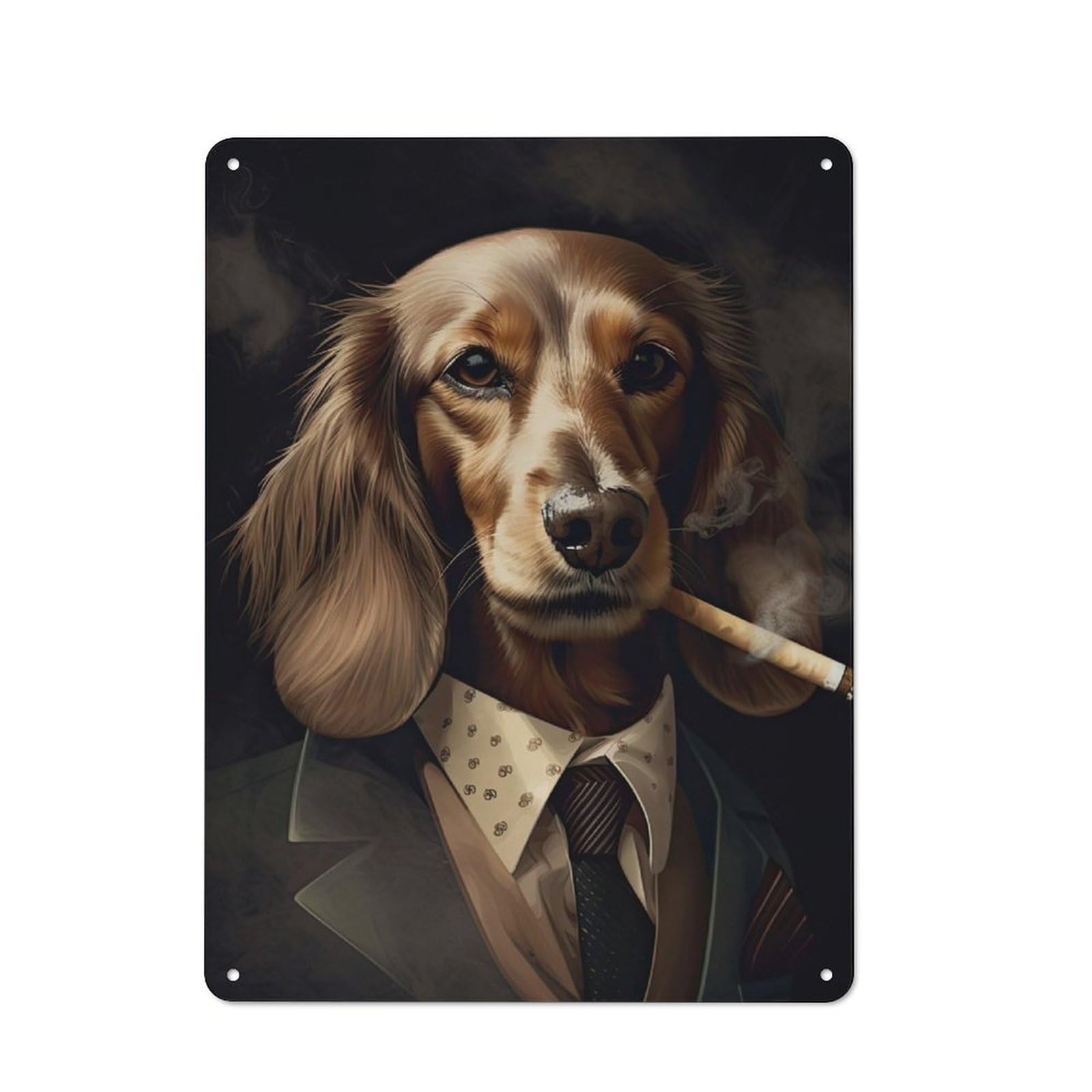 Junmoney Cream Dachshund Gangster Retro Metal Sign With Design 40X30cm, Weathered Look Shed Wall Plaque For Garage, Workshop, Shed Or Utility Room