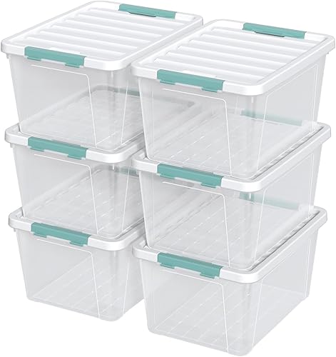 Miniatura 8 de Ramddy Paquete de 6 contenedores de almacenamiento de plástico de 14 cuartos de galón con asa, caja de contenedor transparente con pestillo