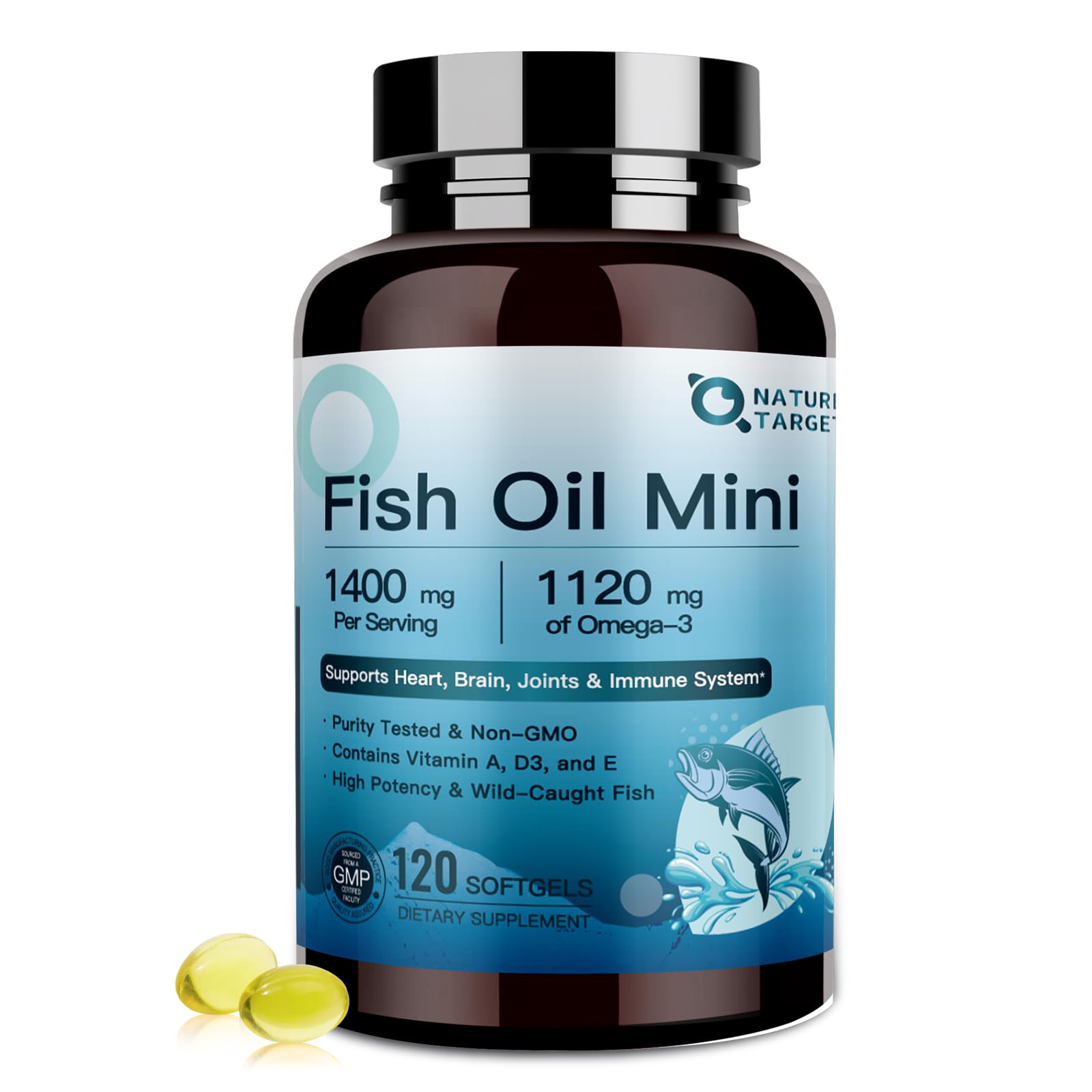 NATURE TARGET Fish Oil Minis 1400 mg, 120 Softgels 120 Count (Pack of 1)