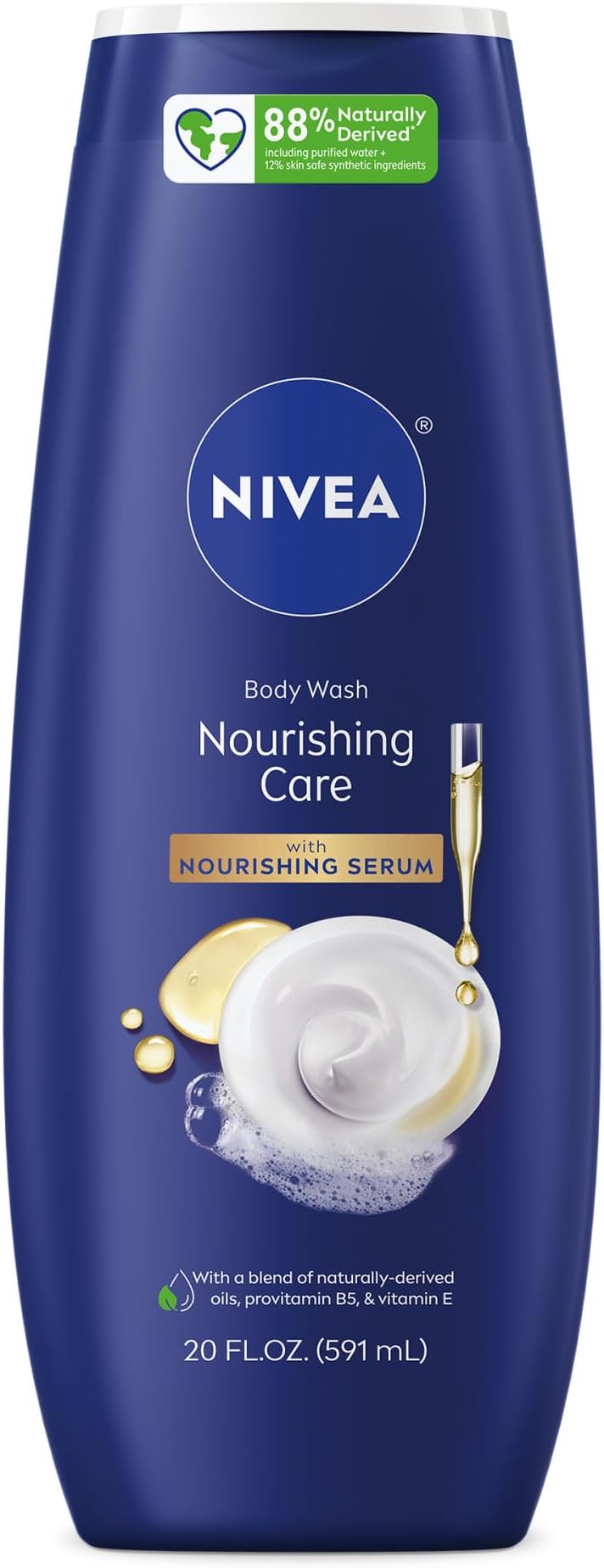 NIVEA Nourishing Care Body Wash with Nourishing Serum, Moisturizing Body Wash for Women, Enriched with Provitamin B5 and Vitamin E, 20 Fl Oz Bottle