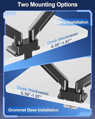 Miniatura 7 de MOUNT PRO Soporte de monitor dual para pantallas ultraanchas de hasta 44 libras de máximo 49 pulgadas, brazo de monitor resistente para 2 monitores,