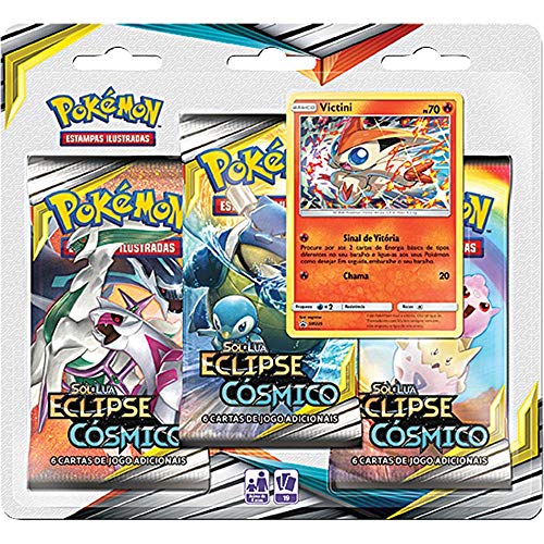 Triple Pack Pokémon, Copag, Calebi, Sol E Lua 12, Eclipse Cósmico, 19 Cartas, Copag