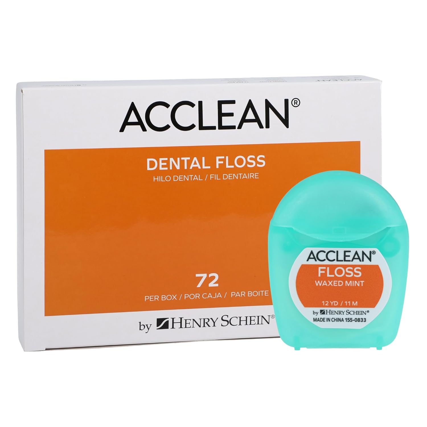 Acclean Dental Floss Nylon Waxed 12 Yards Mint Flavor Patient Size 72 Count