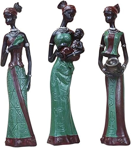 Juego de 3 piezas de escultura africana figura de mujer para niñas, tribal, dama, estatua, decoración, pieza de arte coleccionable, manualidades