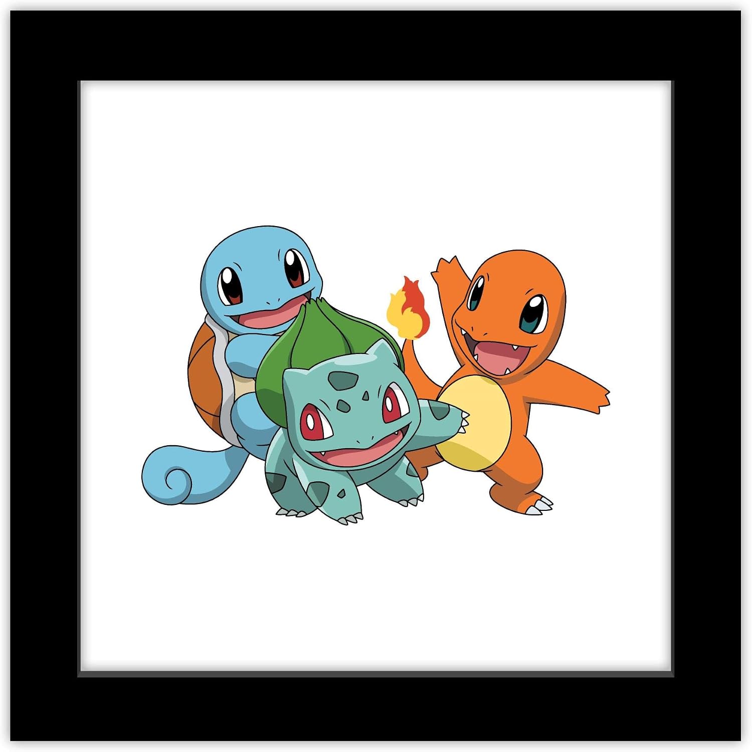 Gallery Pops Pokemon - Bulbasaur, Charmander, Squirtle Wall Art, Black Framed Version, 12'' x 12''