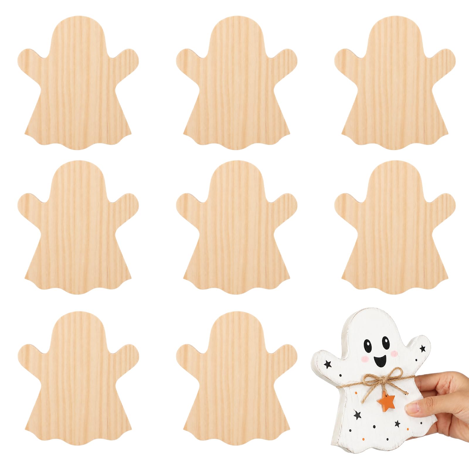 Jetec 9 Pcs 6 Inch Wooden Ghosts for Craft Unfinished Halloween Cutout