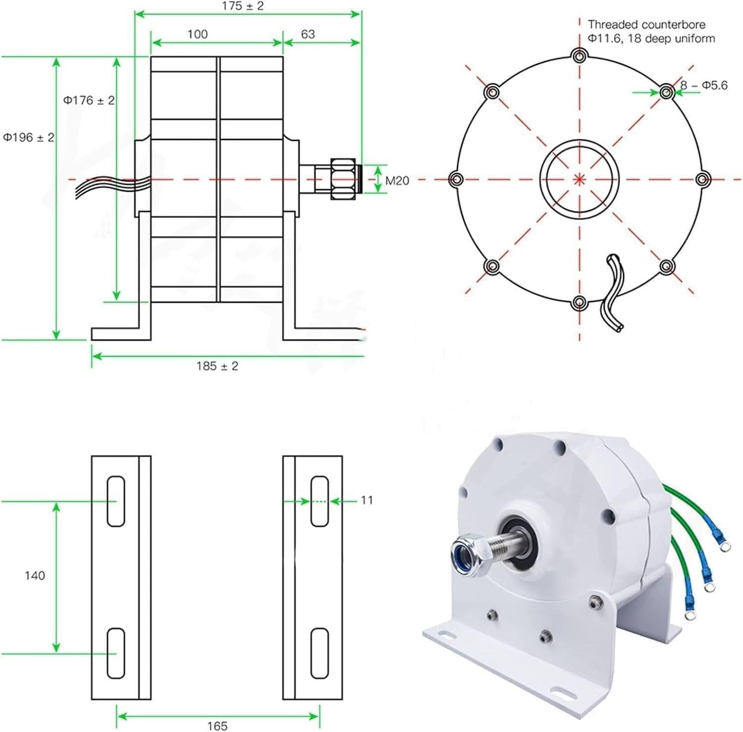 Générateur magnétique 1000W AC, 3 Phases, 520 TR/Min, sans engrenage, générateur à Aimant Permanent avec alternateur de Base, Turbine éolienne 1kw,48V