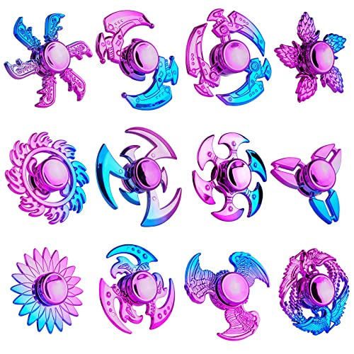 SCIONE Fidget Spinner 12 Pack Metal-Looking Rainbow Fidget Toys Kids Party Favors Fidget Pack Goodie Bag Stuffers Return Gifts for Kids Adults Birthday Party Supplies