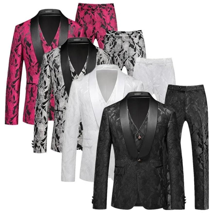 Men Wedding Textured Suit Banquet Party Dress 3 Piece Set Single Breasted Blazer+Vest+Pants Pnnrk S2