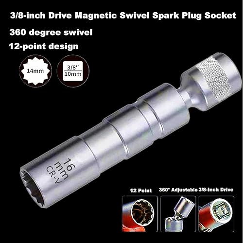 Miniatura 4 de Bujía giratoria magnética de 0.551 in y 0.630 in, unidad de 12 puntos de 38 pulgadas, 360 ajustable de 0.039 pulgadas, juego de enchufes de bujía de