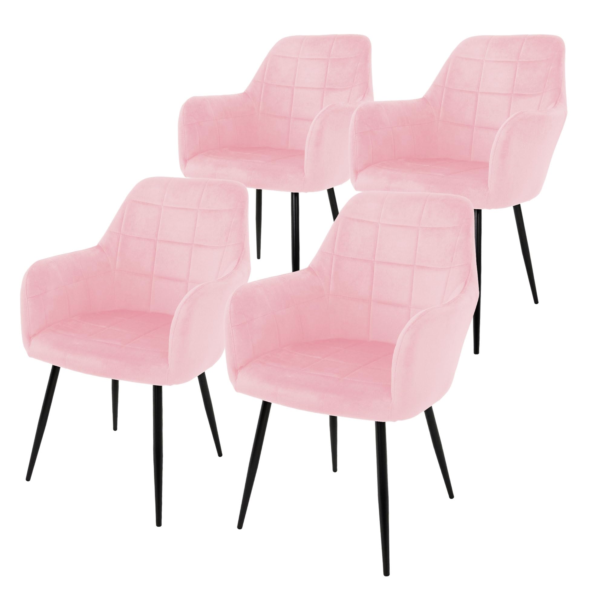 ECD Germany Lot de 4 Chaises de Salle à Manger - Assise Siège Rembourrée en Velours - Structure en Métal - Fauteuil avec Accoudoirs - Chaise de Salon - Chaises de Réception pour Bureau - Rose