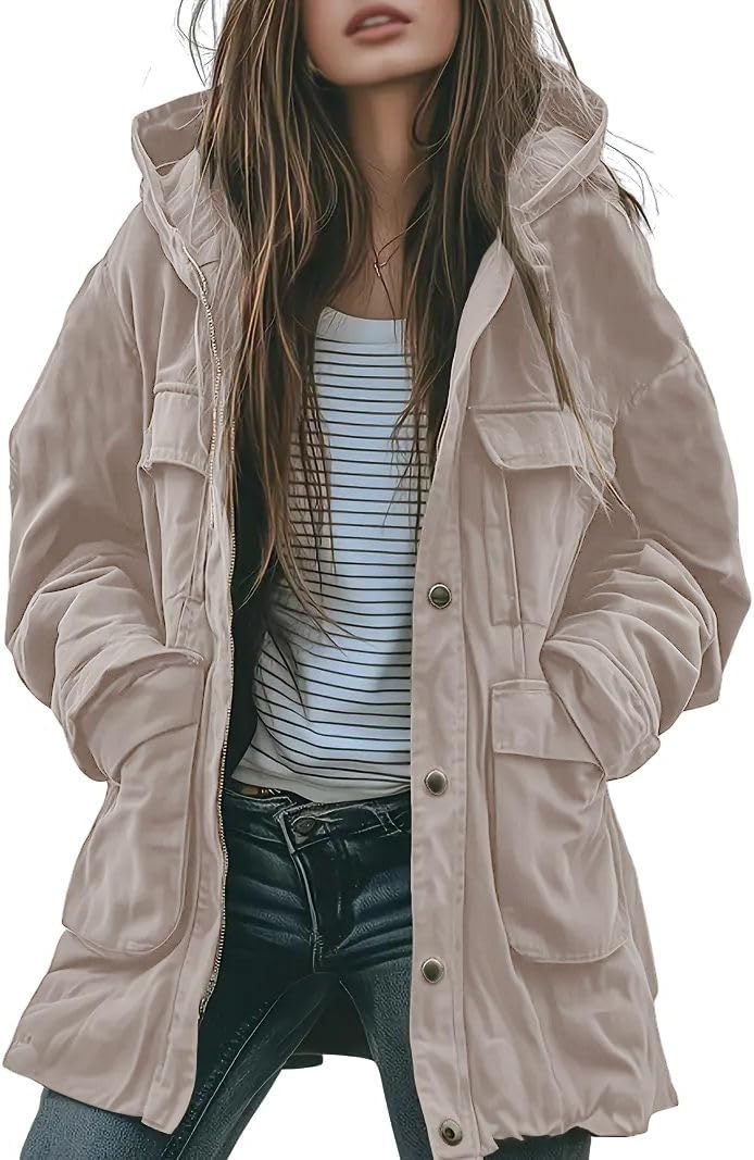 chouyatou Women's 2026 Spring Hooded Cotton Safari Jacket Zip Up Trench Coat Windproof Military Anorak Outerwear