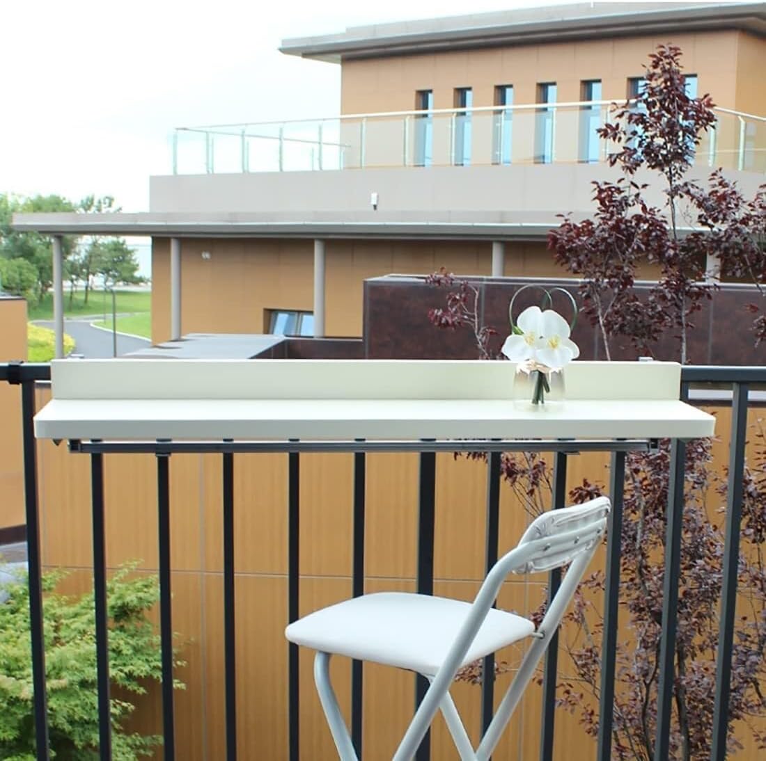 Balcony Folding Hanging Railing Table, Adjustable Wall-Mounted Side Table, Outdoor Indoor Space-Saving Desk 80–120cm(Gold,80 * 40cm/31.4 * 15.7in)