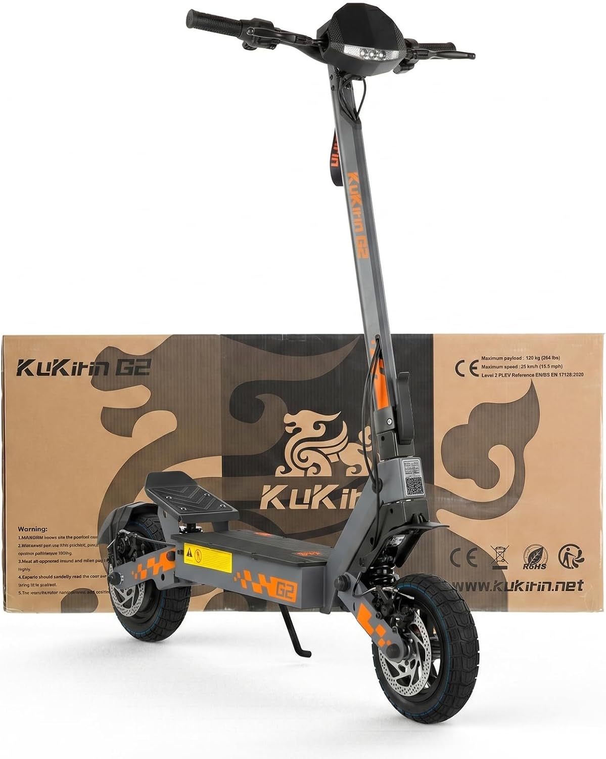KuKirin Trotinette Électrique 48V 15.6Ah – 55km Autonomie Pliable Tout-Terrain avec Double Amortissement, Plateau Anti-Dérapant & LEDs
