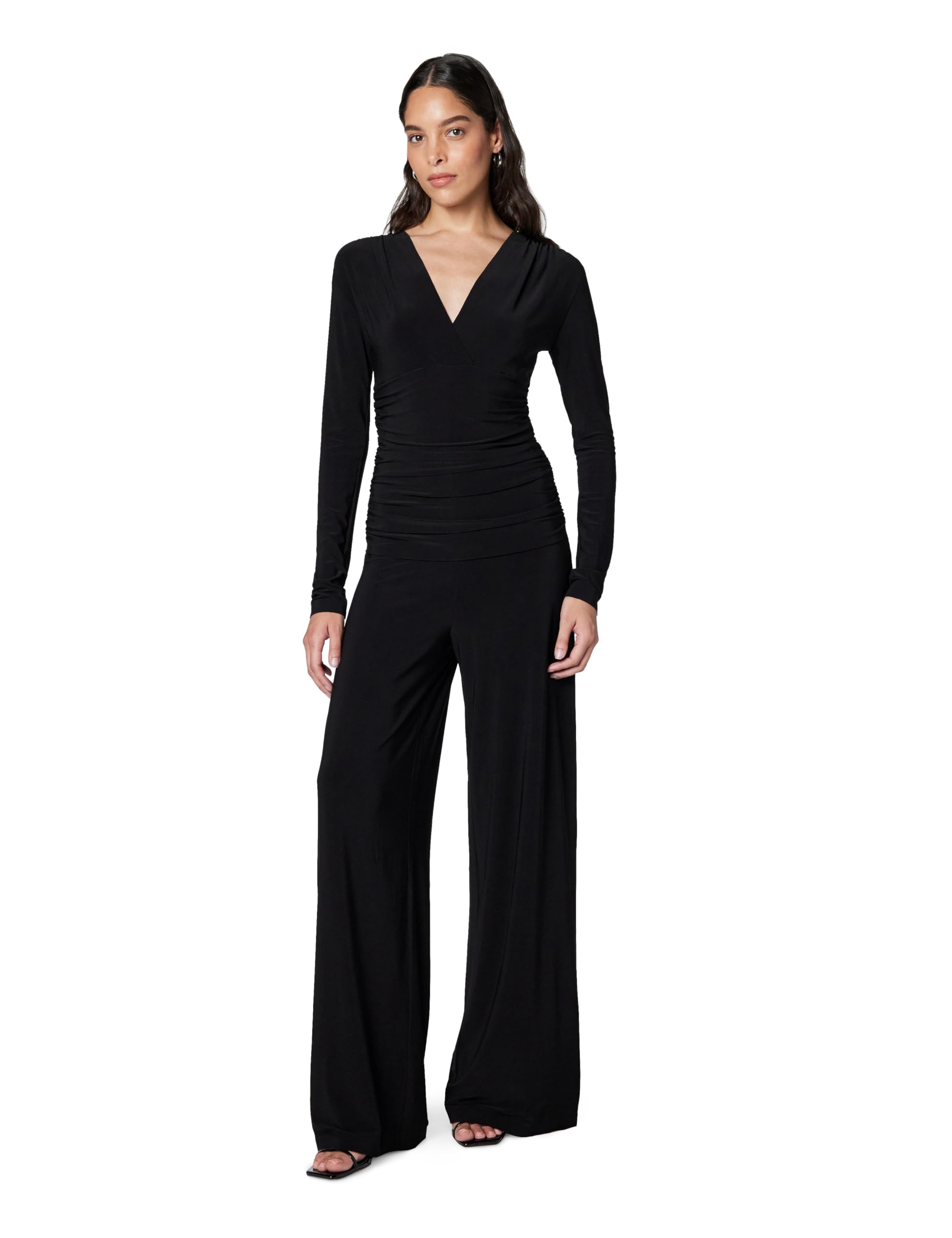 Norma Kamali Women's V Neck Longsleeve Shirred Waist Jumpsuit
