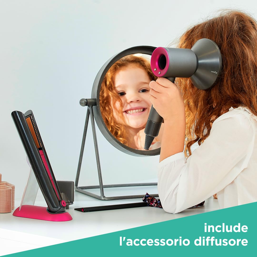 Casdon Dyson Toys - Set per Lo Styling Supersonic e Corrale Deluxe, Piastra per Capelli e asciugacapelli con Funzione Reale, con luci e Suoni interattivi, per Bambini dai 3 Anni in su