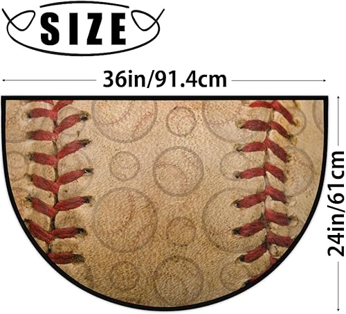 Miniatura 2 de FZDXZJJ Tapete deportivo de béisbol medio redondo, tapete de bienvenida de béisbol para puerta delantera, alfombra de área semicircular, alfombra de
