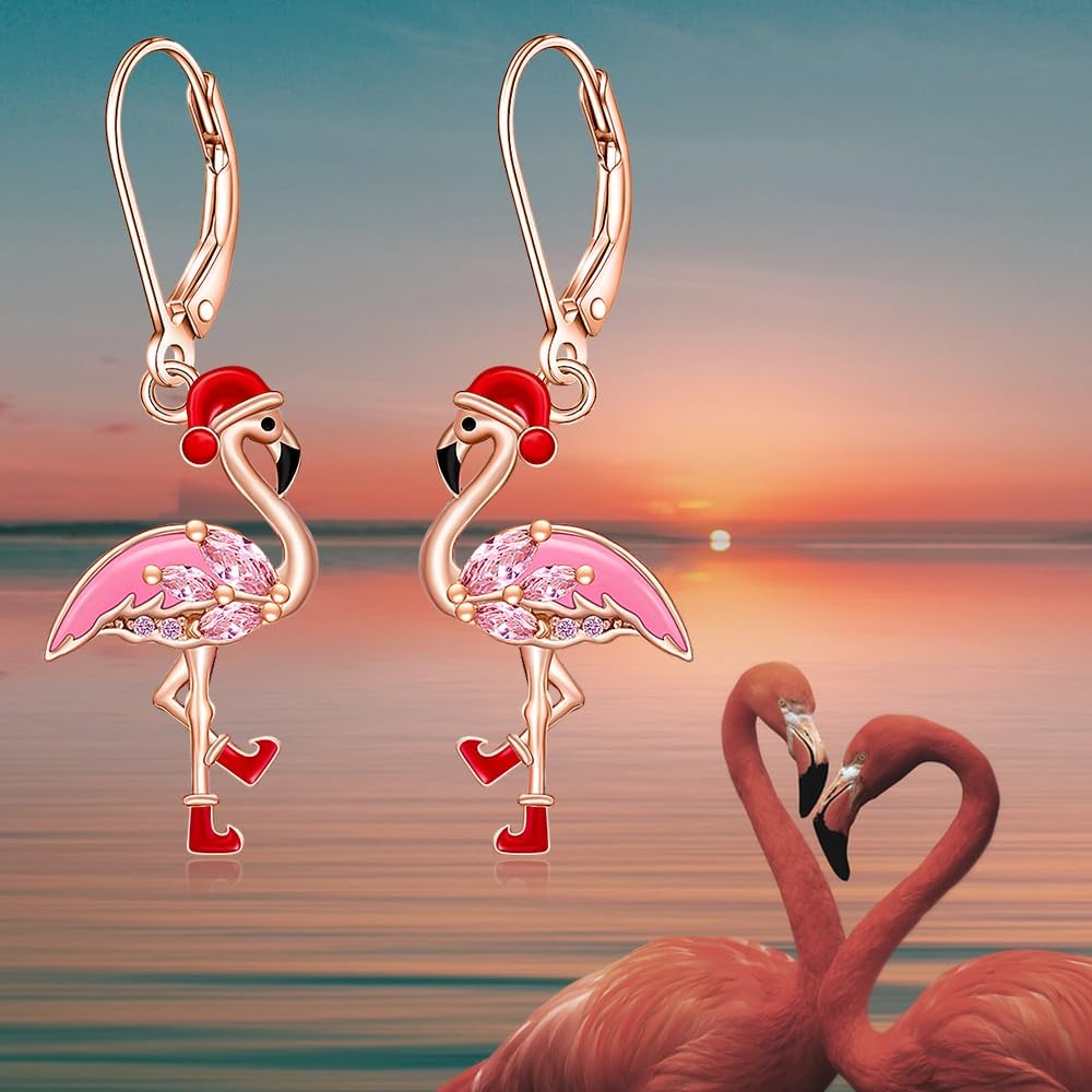 Flamingo Earrings for Women Sterling Silver Hot Pink Christmas Flamingo Earrings Flamingos Dangle Earring Cute Bird Hawaiian Jewelry Birthday Christmas Gifts - Image 6