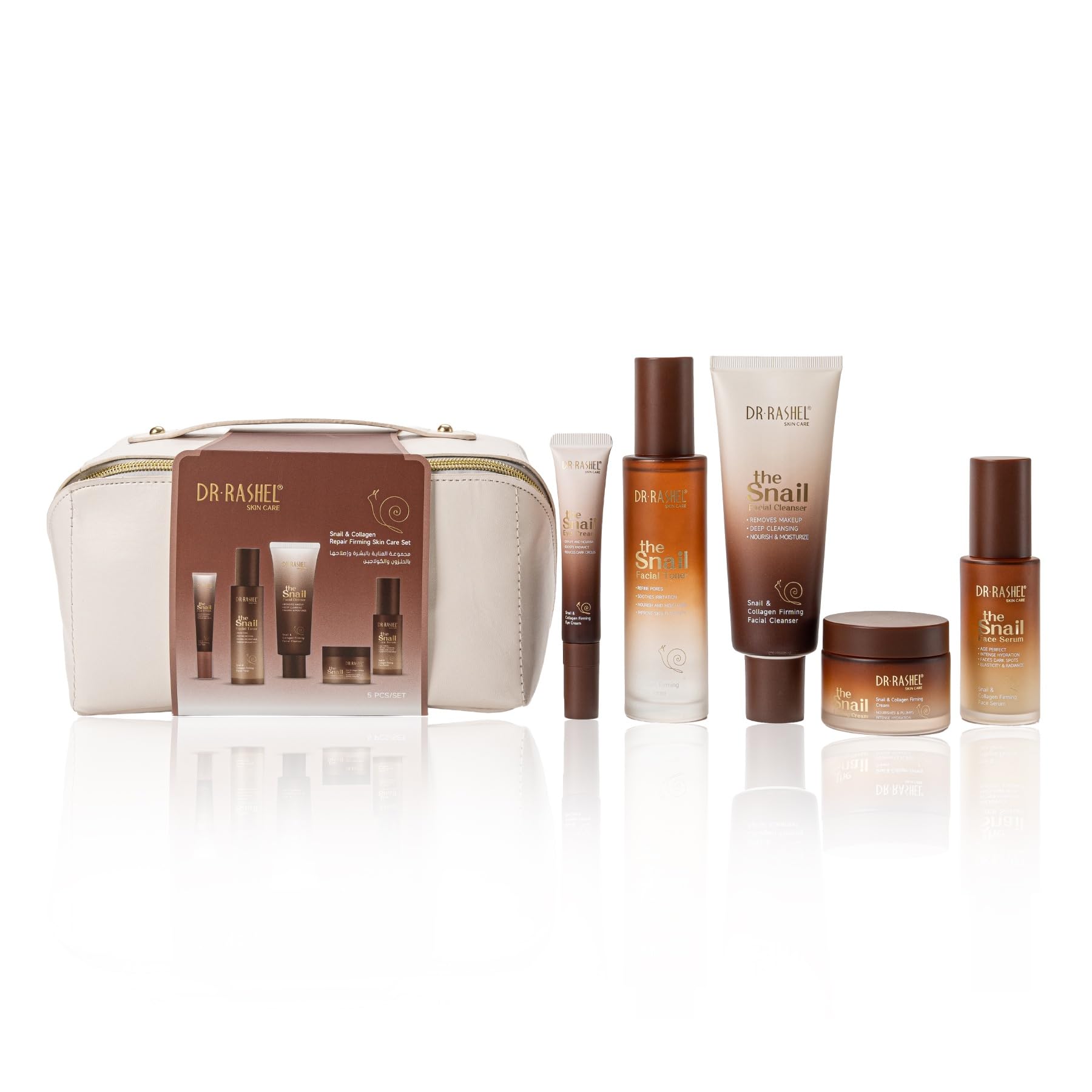 Gesichtspflege Set mit Snail Mucin & Kollagen - Gesicht Serum, Augencreme, Gesichtscreme, Gesichtsreinigung & Toner Schneckenschleim - Regenerierende Pflege, glattere Haut, Skincare, Geschenkset Damen