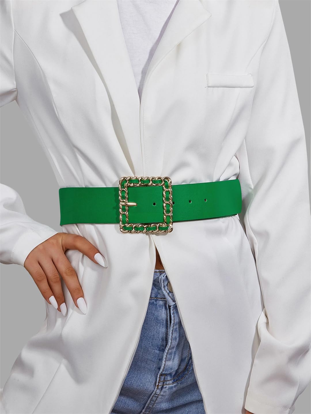 Cinturón de hebilla de metal de lujo para mujer, cinturón ajustable con hebilla plana para pantalones vaqueros