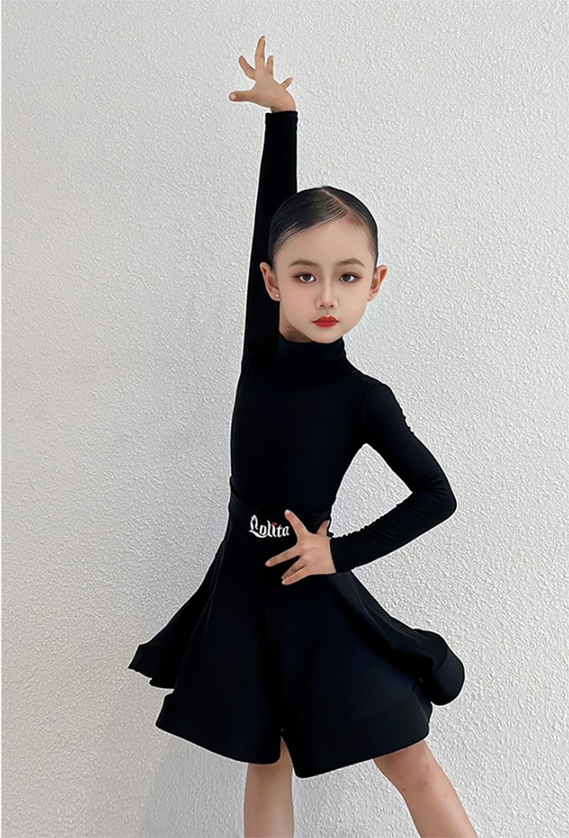 Dziewczęca Sukienka Do Tańca Latynoamerykańskiego Długie Rękawy Kostiumy Do Tańca Tango Chacha Dla Dzieci Strój Do Ćwiczeń Tanecznych(170cm)