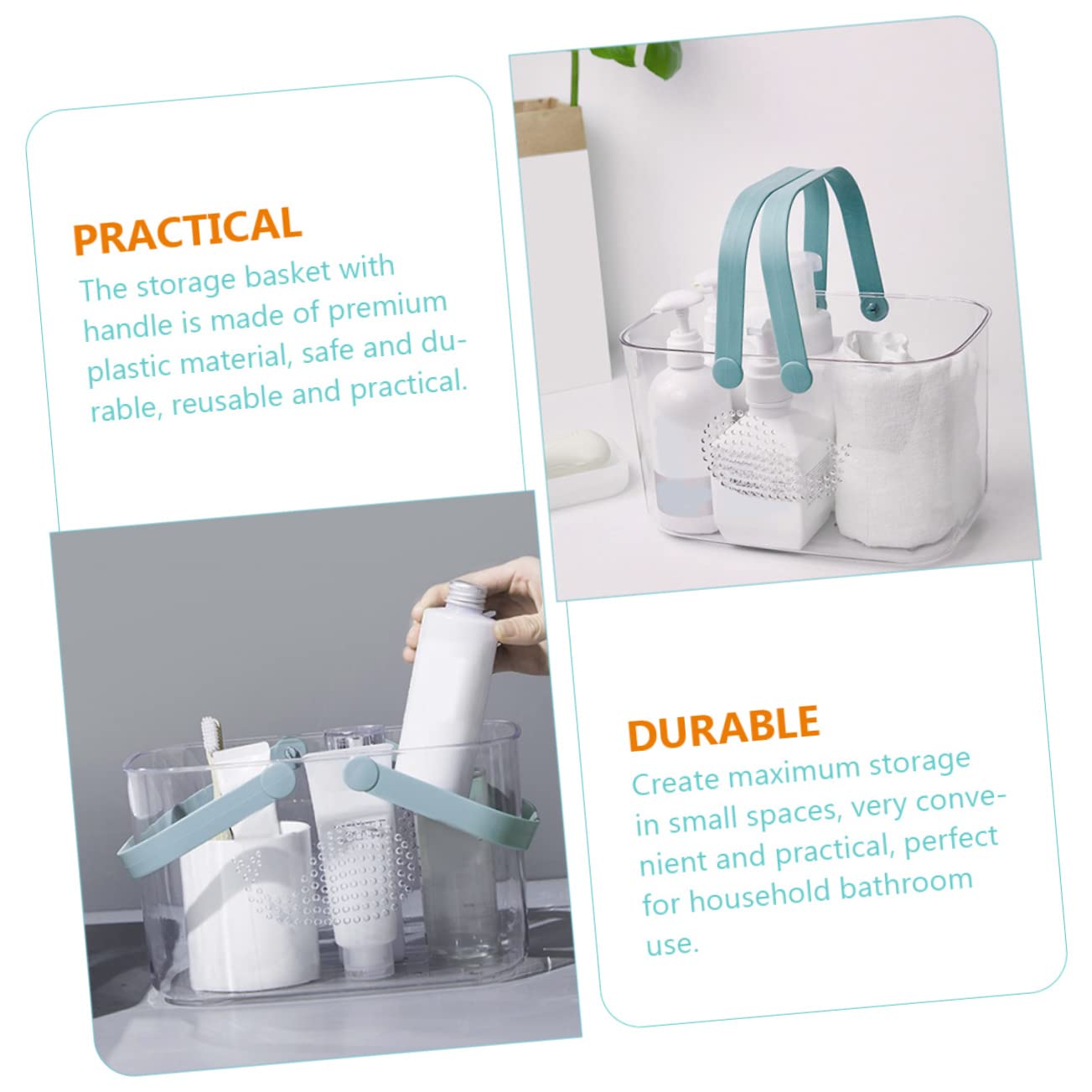 Cesta de Ducha de Plástico con Asa para Baño Doméstico | Organizador Portátil, se Mantiene Firme sobre Superficie Plana, Reutilizable, para Gel y Jabón